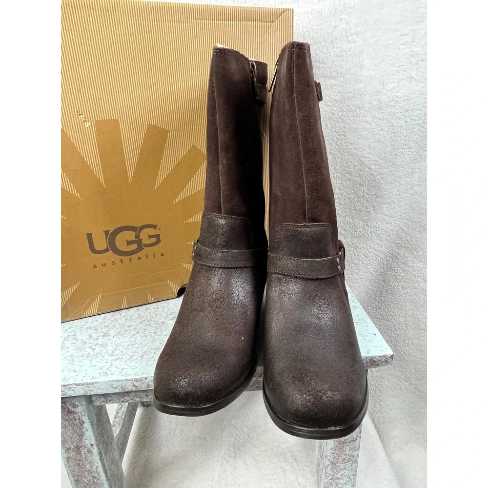 UGG Australia K‎ Caddie Brown Suede Leather Buckle Boots Size 4 Y